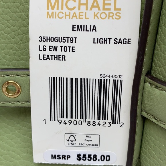 MICHAEL KORS EMILIA LARGE EAST WEST TOTE LIGHT SAGE COLOR - Picture 16 of 16